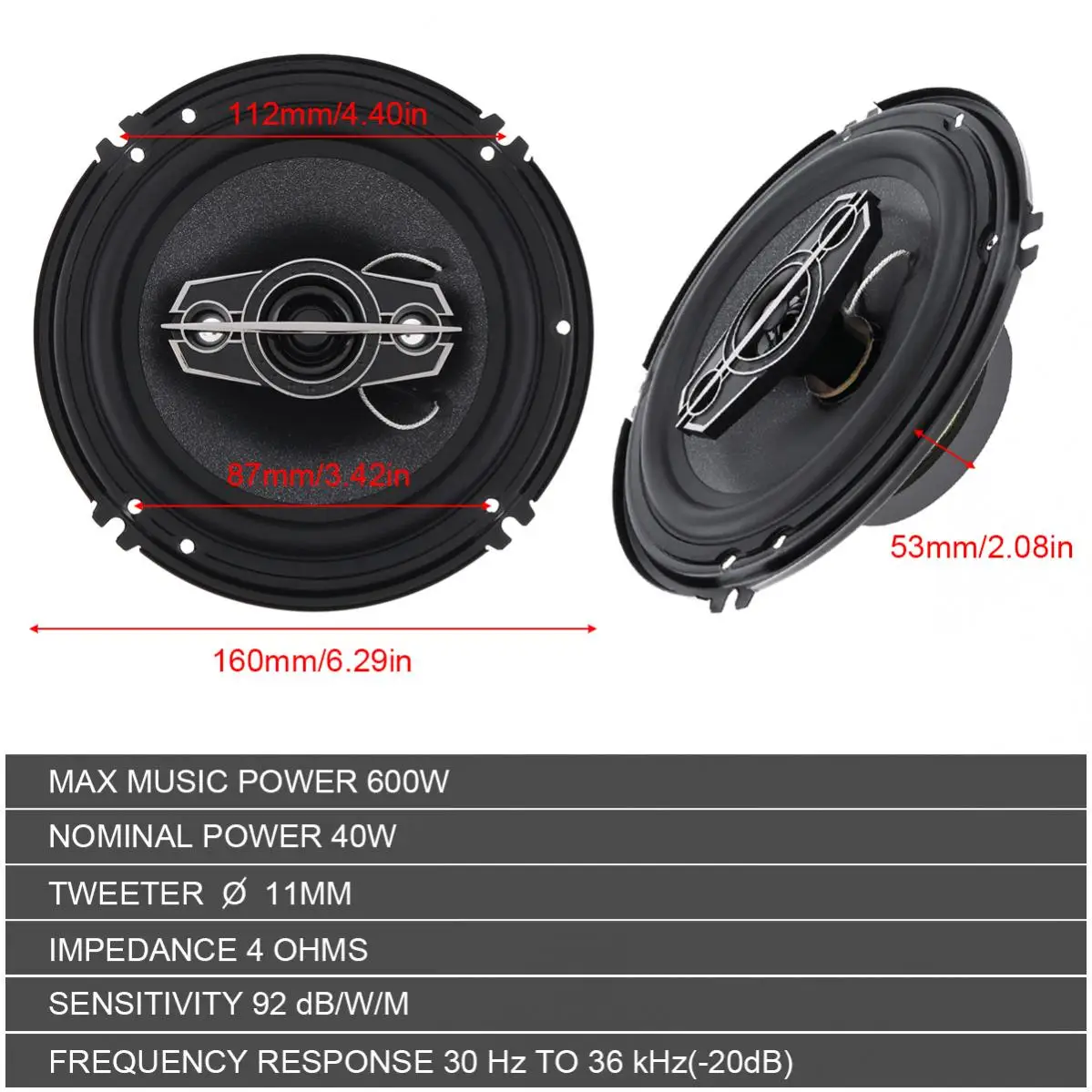 Altavoces coaxiales 6 pulgadas 600 W 4 vías para coche 12 V - imagen 2