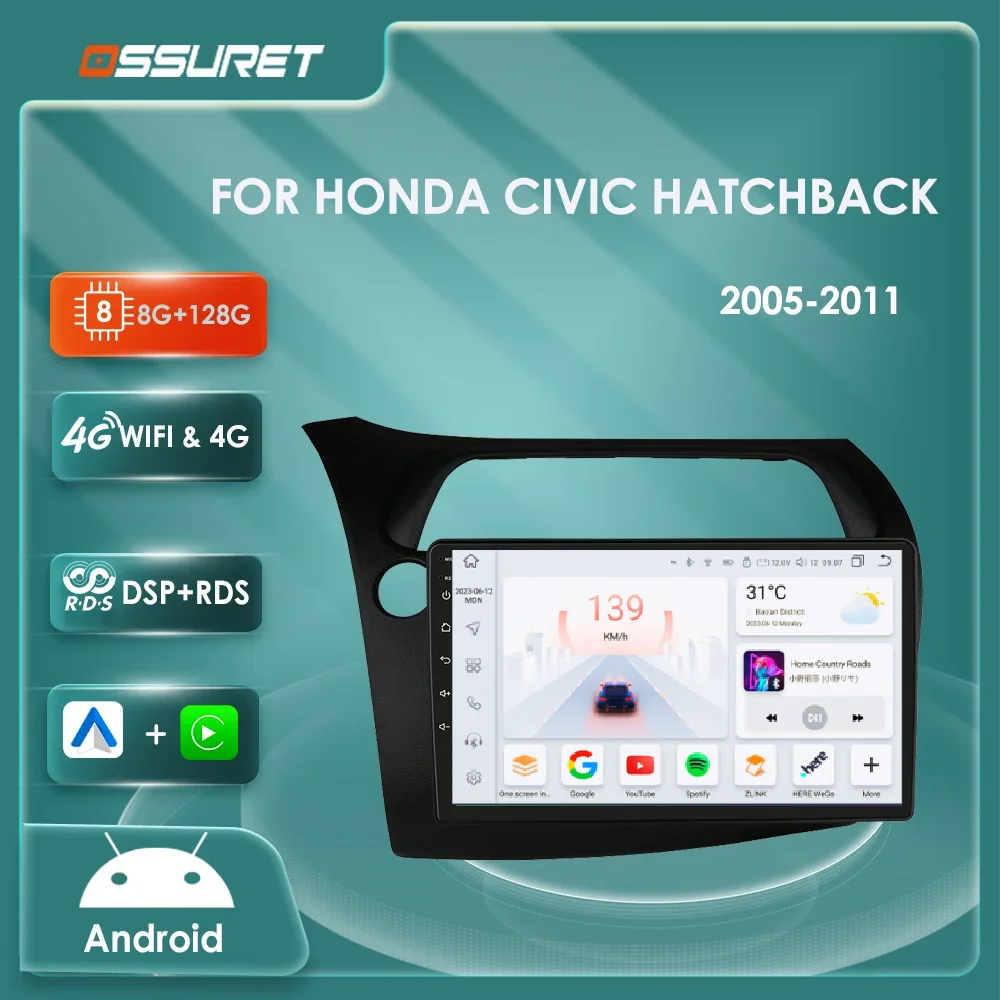 Radio Android Auto 2DIN GPS para Honda Civic Hatchback 2005-2011