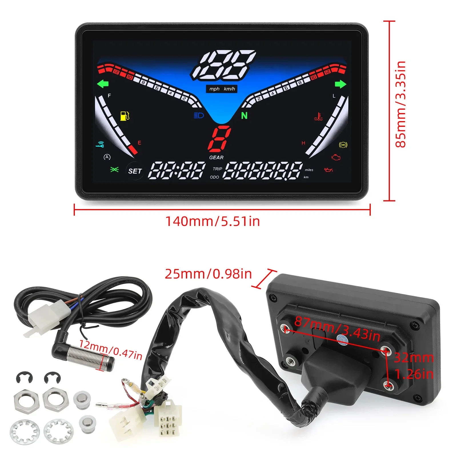 Velocímetro Digital LCD Universal Moto – Tacómetro RPM y Sensores Agua - imagen 5