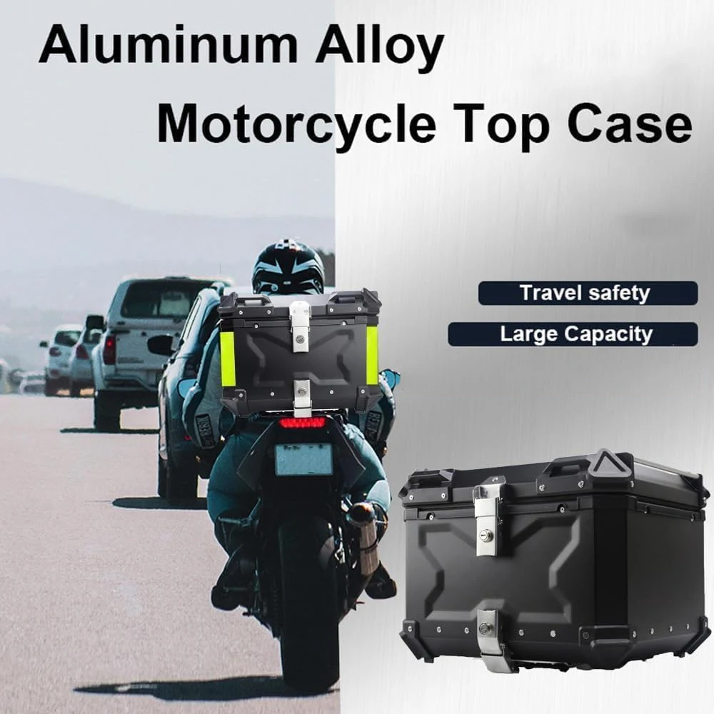 Caja trasera impermeable para moto negra de aluminio