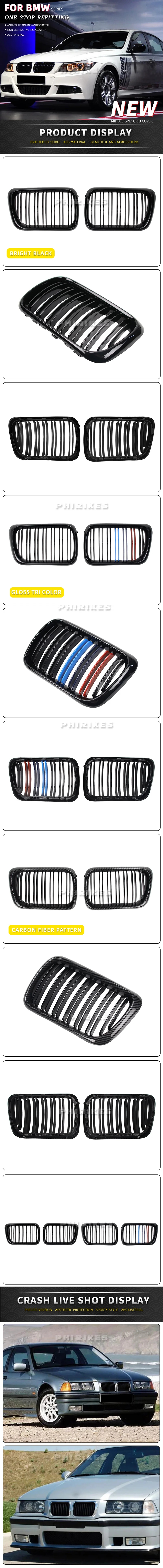 Rejillas Kindey delanteras estilo doble línea en negro brillante para BMW E36 LCI M3