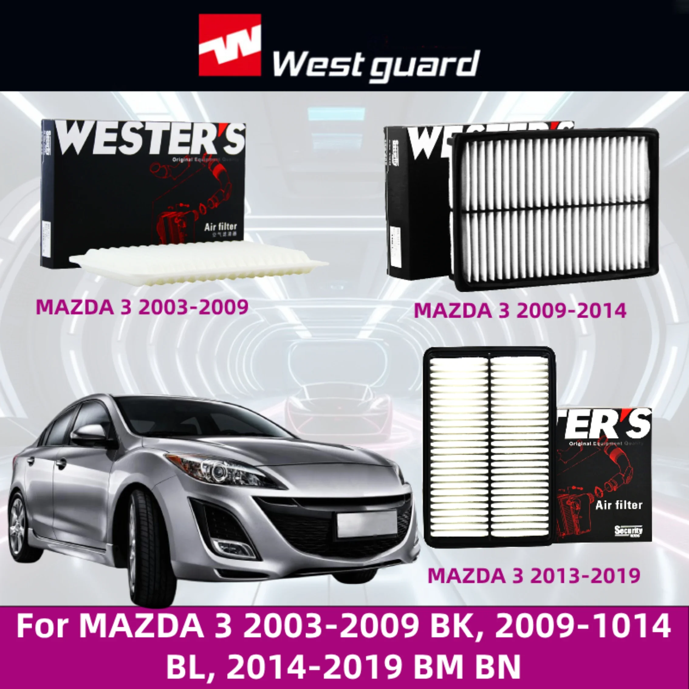Filtro de aire WESTGUARD para MAZDA 3 2003-2009 BK, 2009-1014 BL, 2014-2019 BM BN, C3220 C2841 accesorios de coche de alto rendimiento