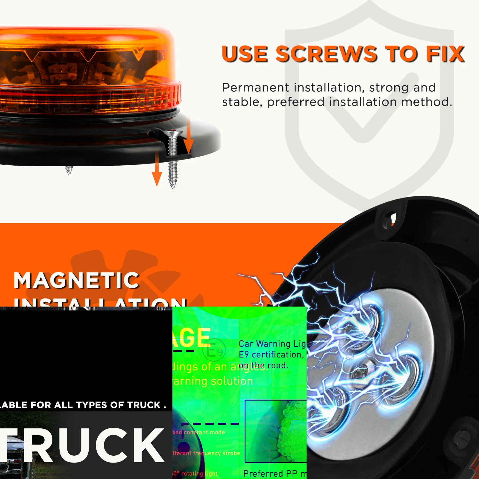 Luces LED estroboscópicas ámbar de emergencia – para camiones y coches - imagen 5