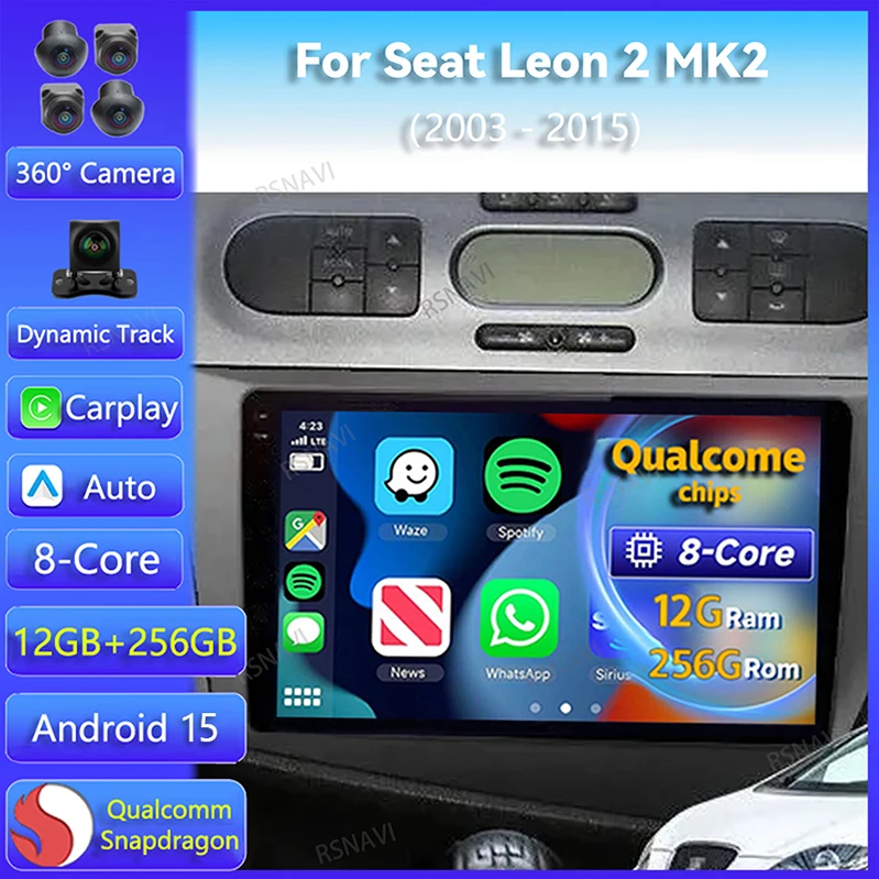 Radio multimedia Android 15 con CarPlay para Seat León II (2004-2015)