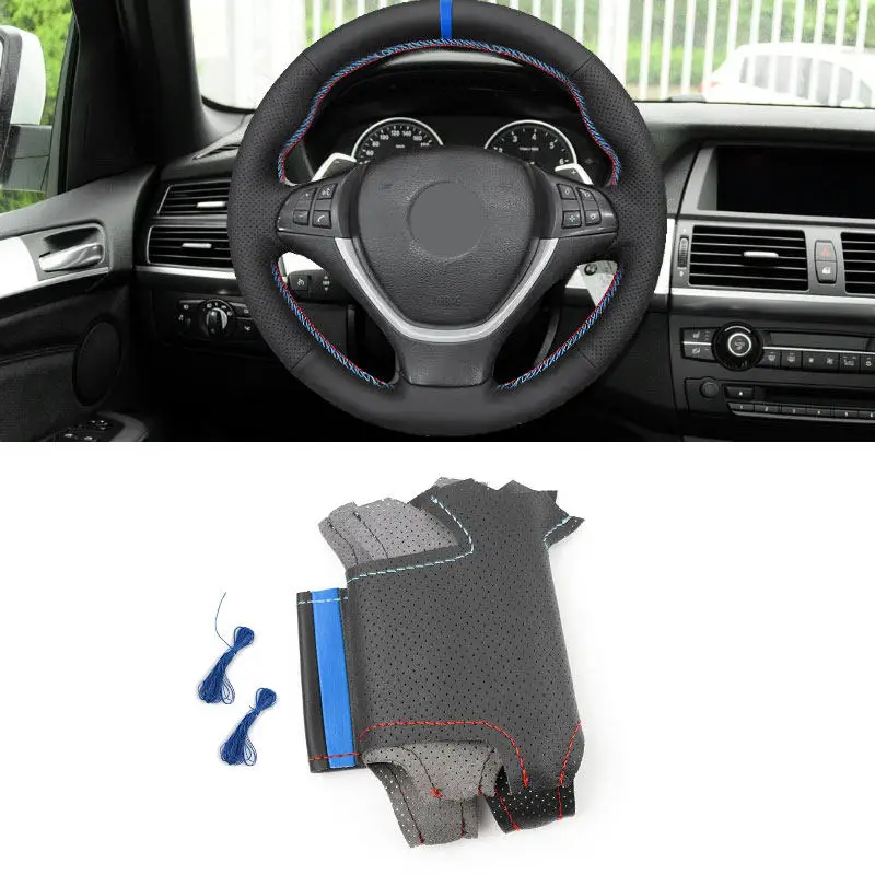 Funda cuero perforado volante BMW X5 X6 E70 E71 E72 Azul - imagen 2