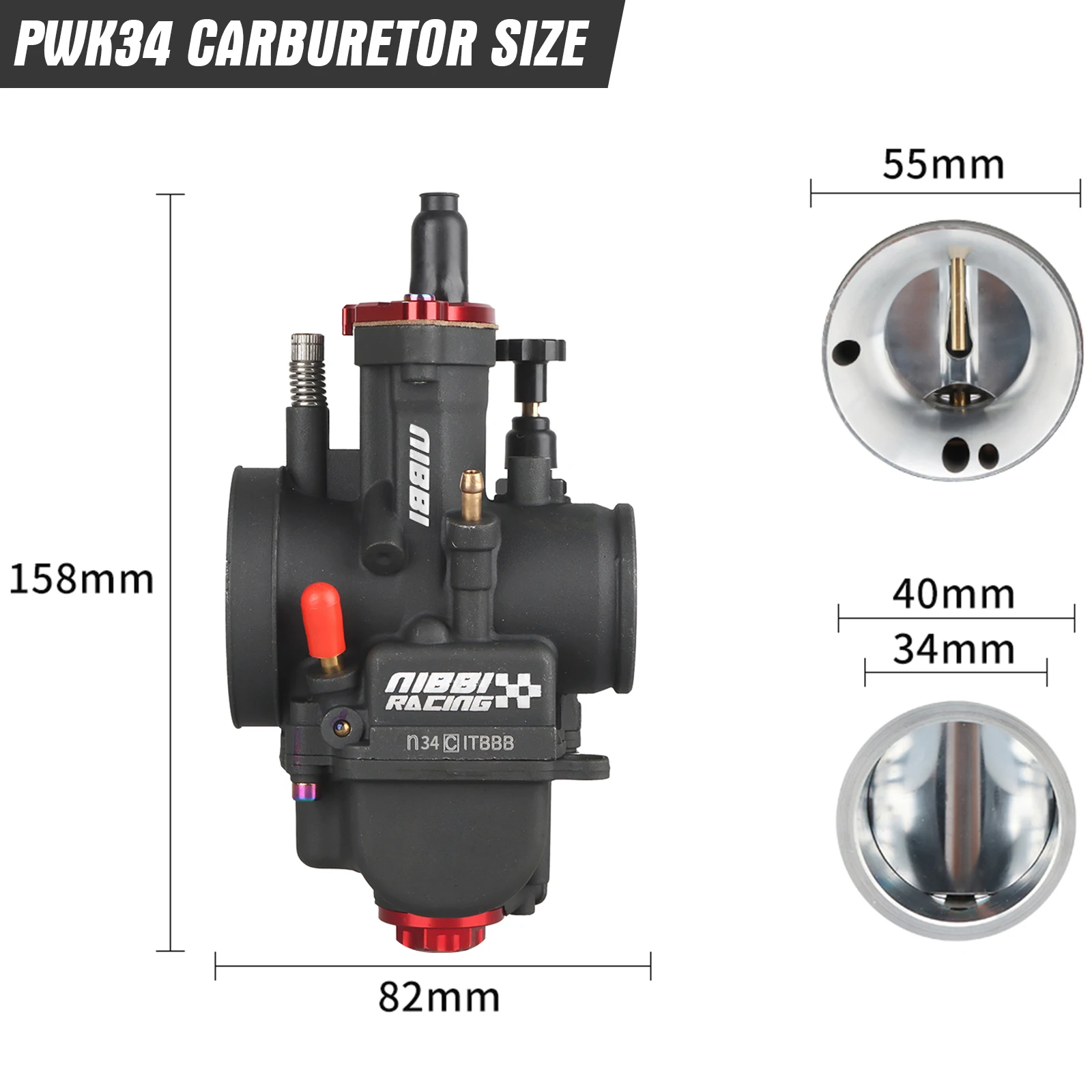 NIBBI Carburador PWK 34mm Filtro Aire Pitbike Yamaha/Suzuki 250-400cc - imagen 4