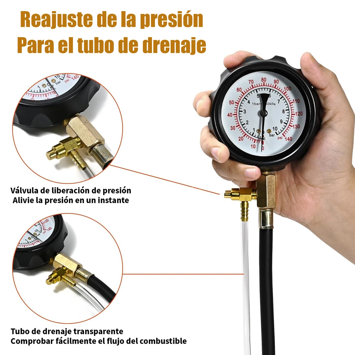 Manómetro Presión Combustible 10Bar con Válvula – Kit Tester Diagnóstico - imagen 3
