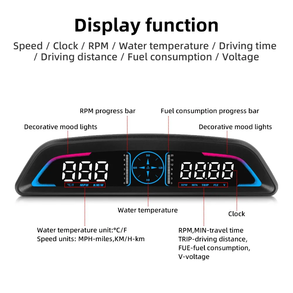 Pantalla HUD OBD multifunción: velocímetro, RPM y temperatura del agua - imagen 3