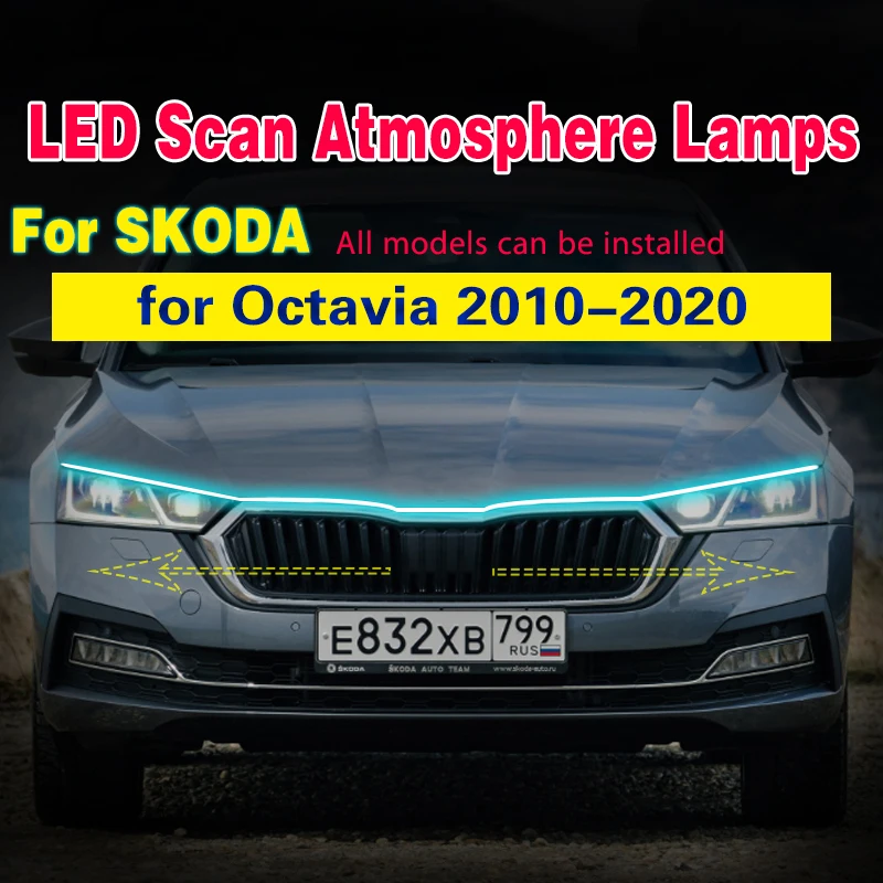 Luz LED de circulación diurna DRL para coche, lámpara antiniebla Flexible con escaneo de inicio, Skoda Octavia para 2010-2020, 1 piezas