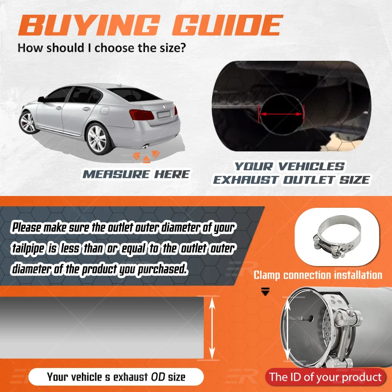 Puntas de escape universales de acero inoxidable para coche con decoración - imagen 5