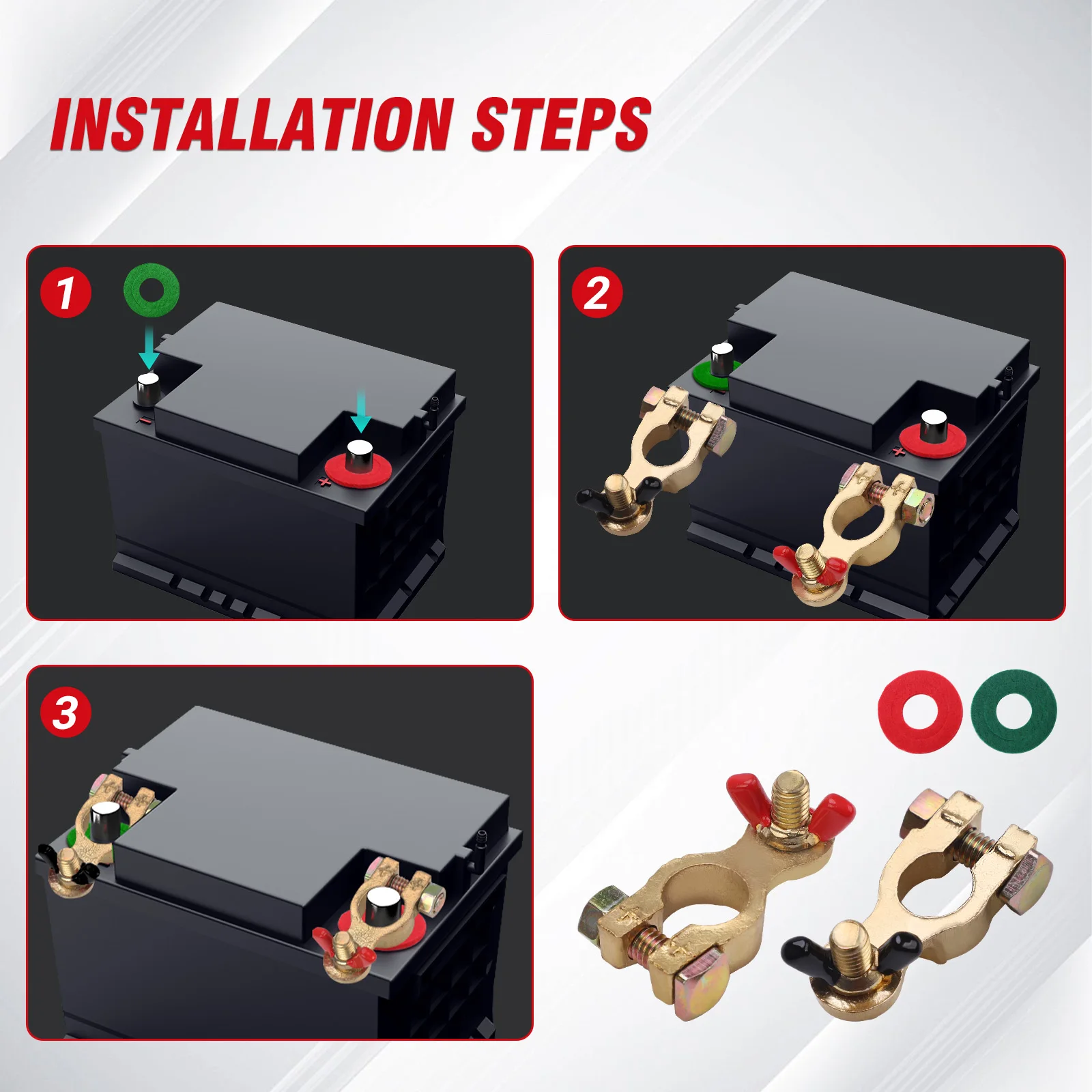 Juego terminales batería positivo negativo con cables protectores - imagen 4