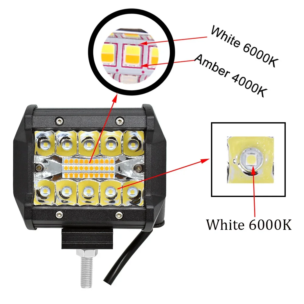Luz de trabajo LED todoterreno blanco y amarillo tres ojos - imagen 4