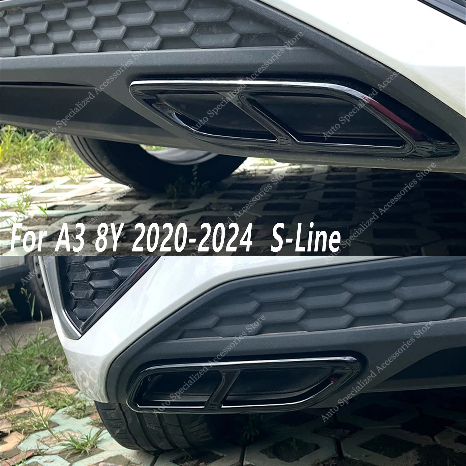 1 par de cubiertas de ajuste de escape negro brillante para Audi A3 8Y TFSI TDI s-line Sportback/Sedan 2020-2024 cubiertas de punta de escape pre-Facelift