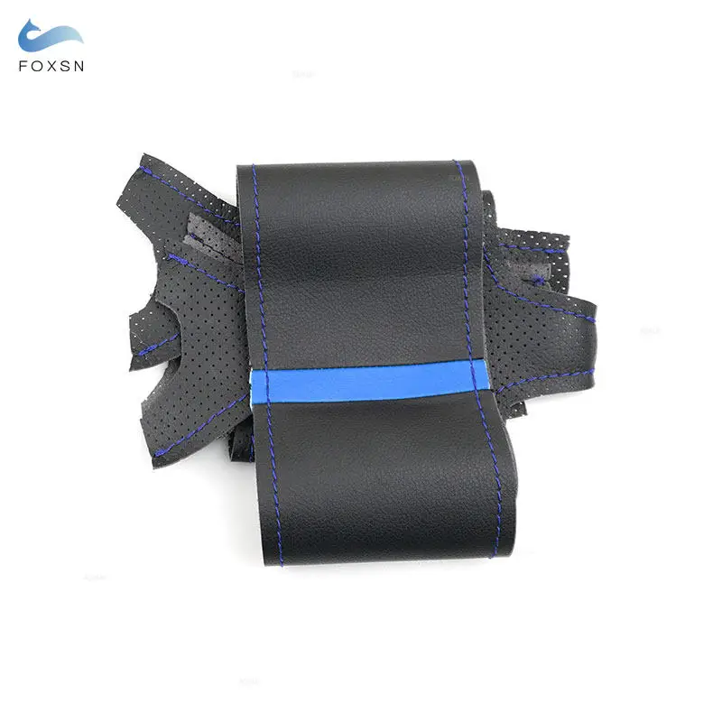Funda de volante de cuero negro con línea azul para VW Golf 7 GTI/R - imagen 2