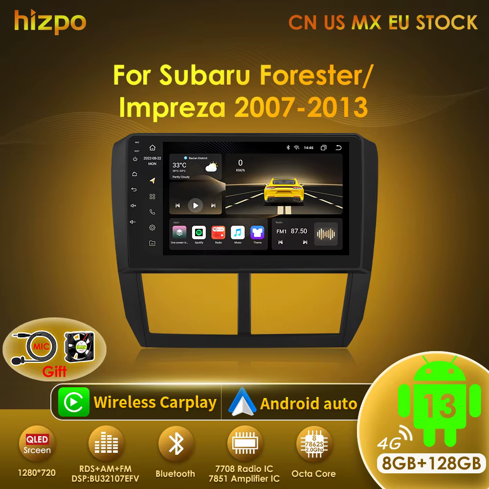 Hizpo Radio Android 13 Subaru Forester/Impreza SH/GH GE Carplay 2Din
