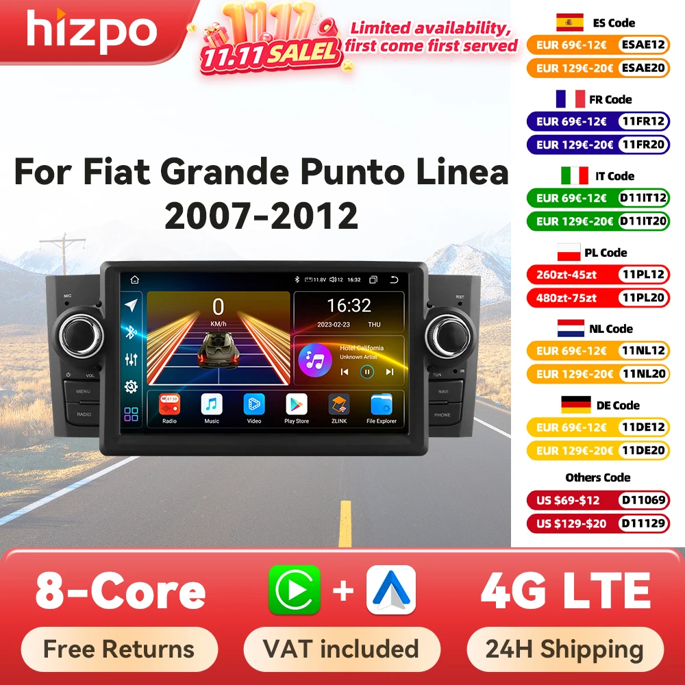 Radio coche Hizpo Octa Core para Fiat Grande Punto/Linea
