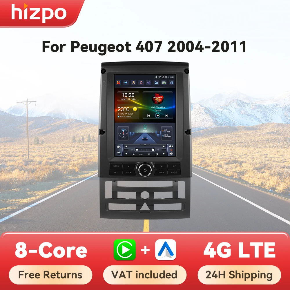 Pantalla radio Hizpo 9,7" estilo Tesla para Peugeot 407 con CarPlay