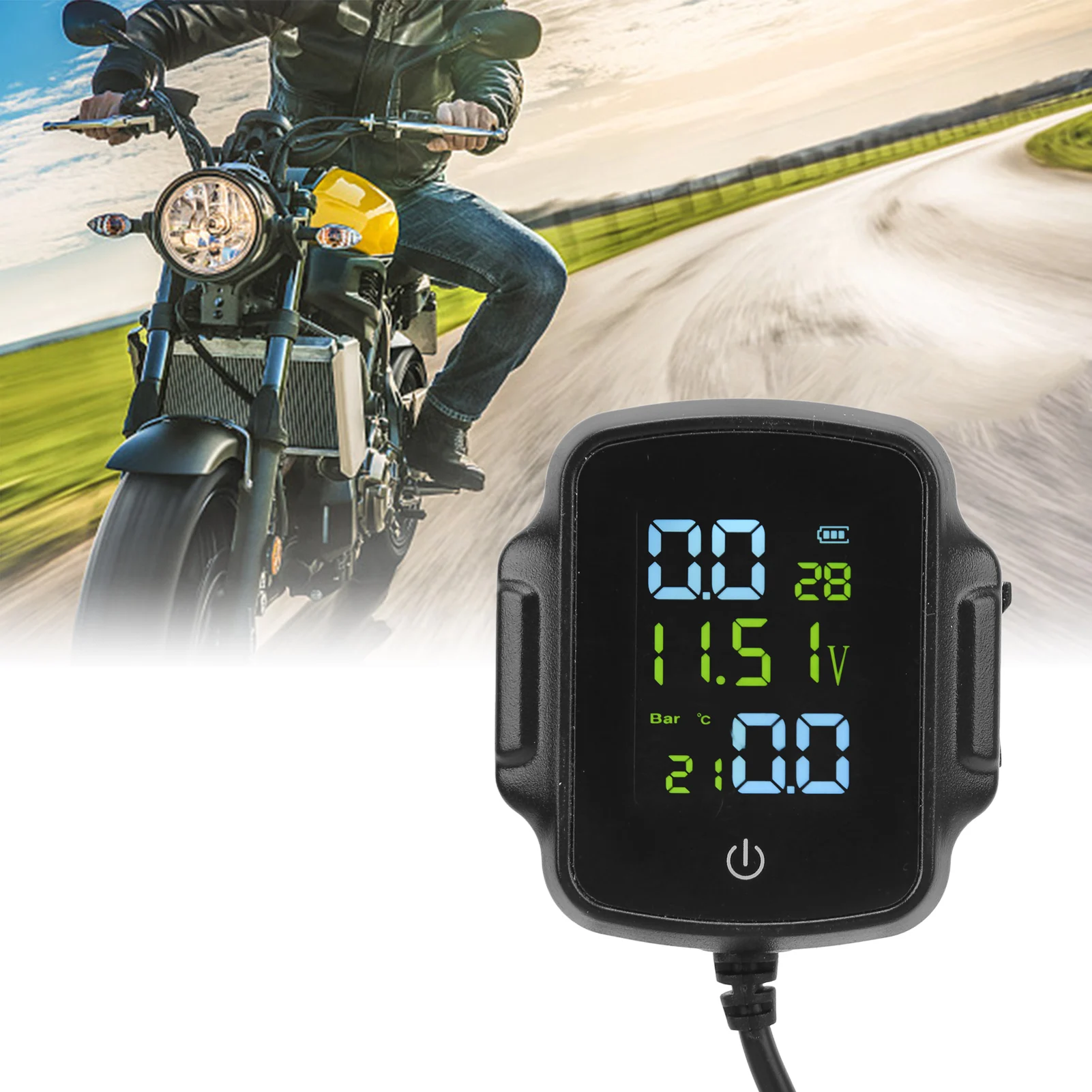 TPMS para moto con carga rápida USB QC3.0 y monitor 12V