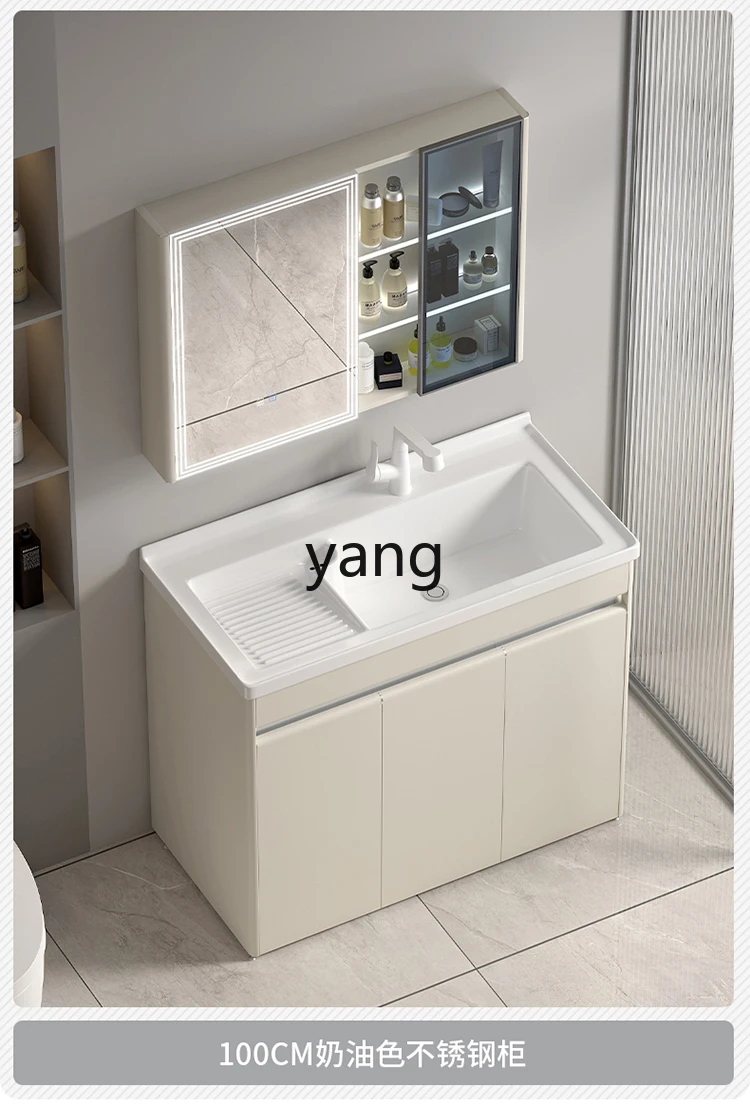 CX Mueble de lavandería en acero inoxidable con lavabo cerámico - imagen 5