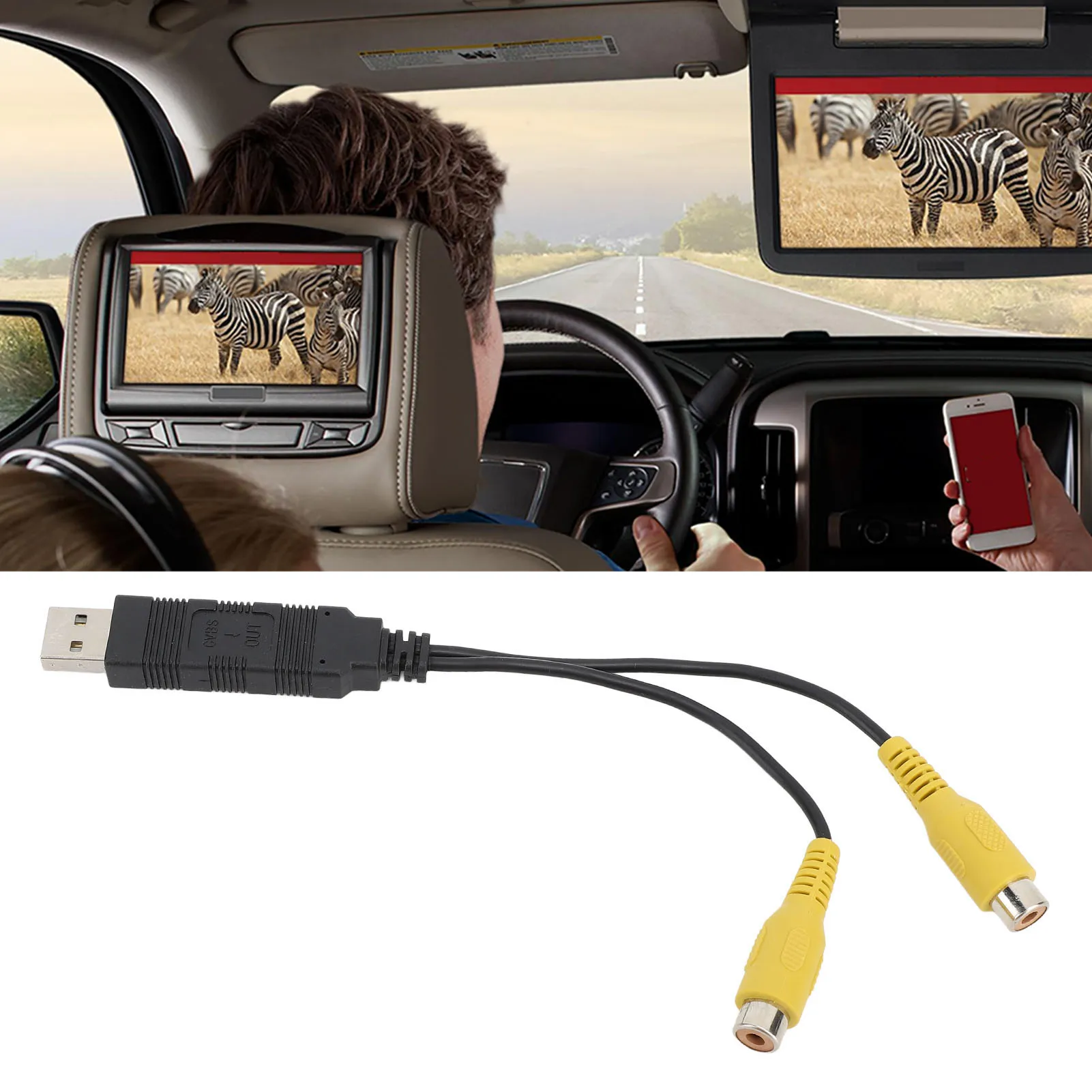 Adaptador USB-CVBS coche salida vídeo fácil resistente - imagen 3