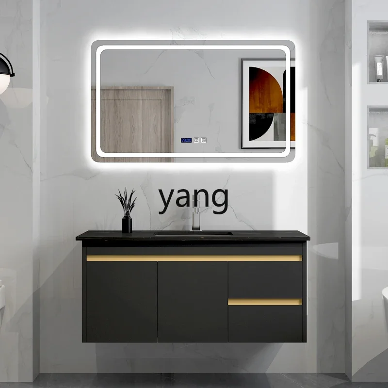 Mueble de baño moderno con lavabo de madera maciza y losa de piedra - imagen 4