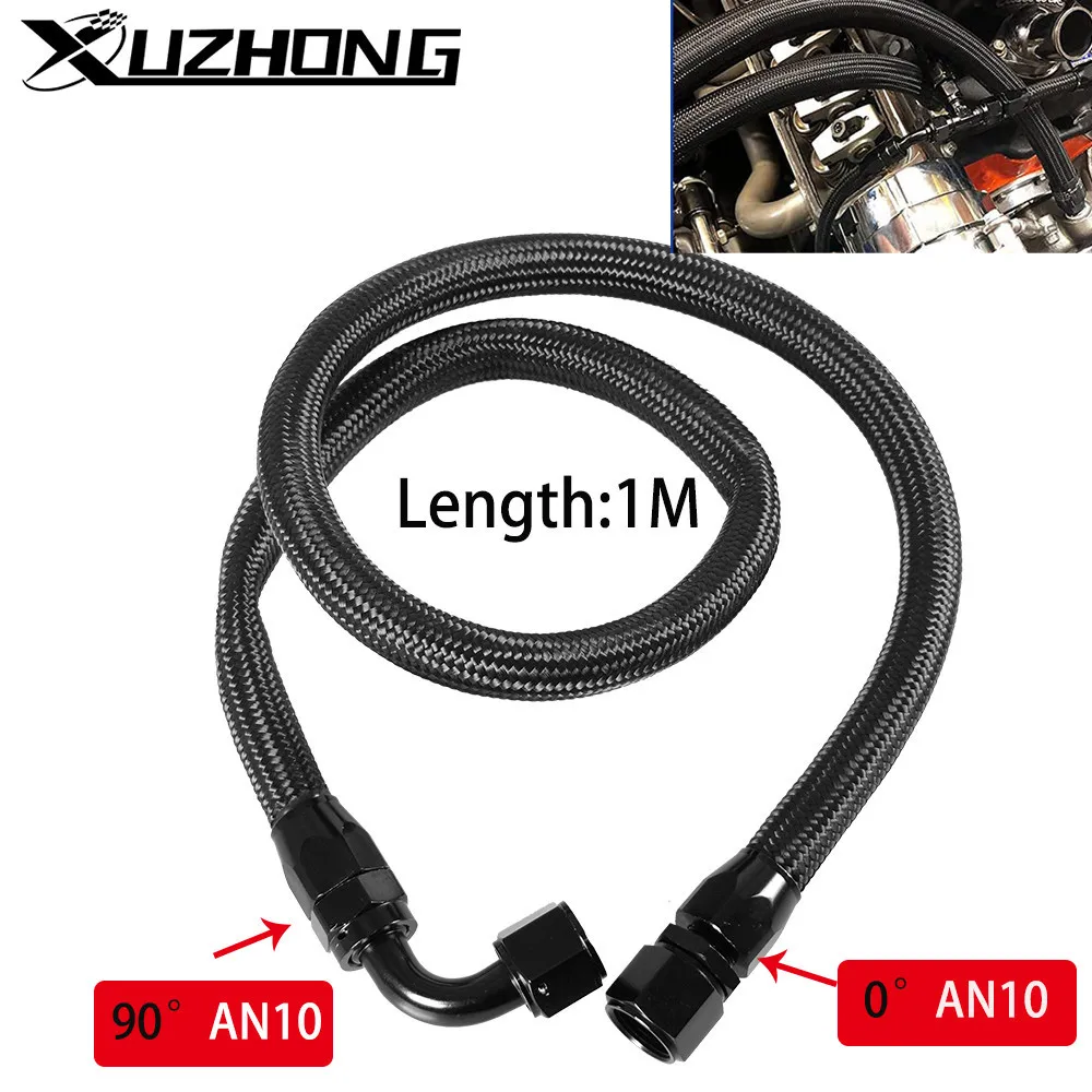 Latiguillo trenzado AN10 negro 0°-90° para combustible y aceite
