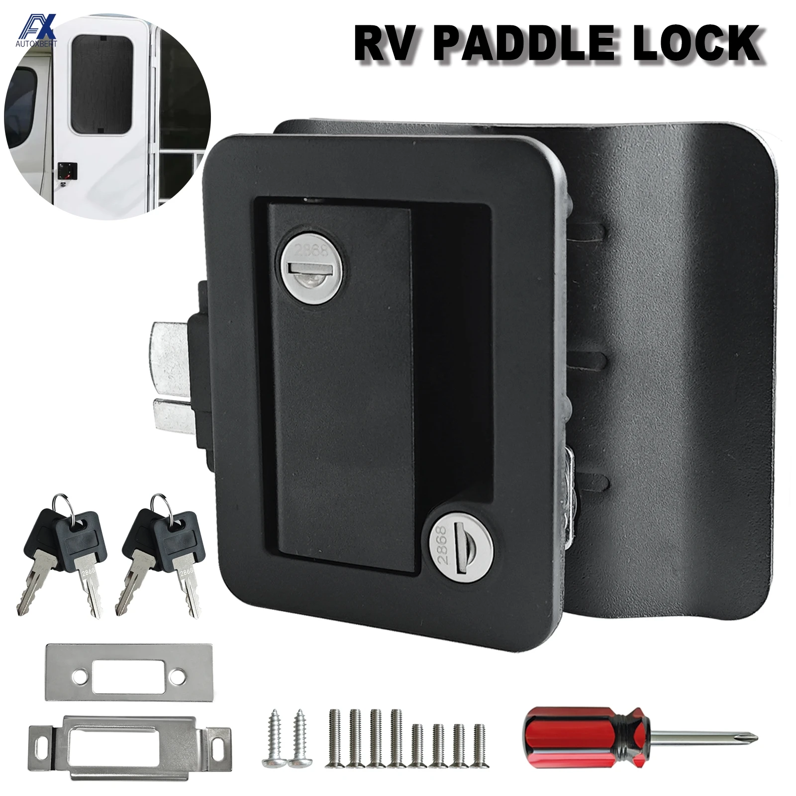 Cerradura puerta RV doble apertura con llave para remolque – negra
