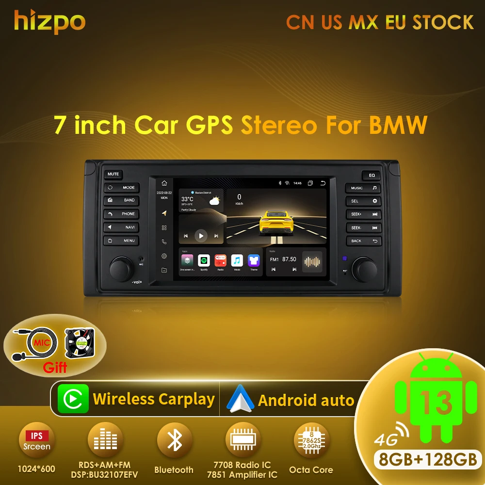 Radio Android 13 Hizpo Carplay GPS RDS para BMW E39 E53 M5 1996-2003