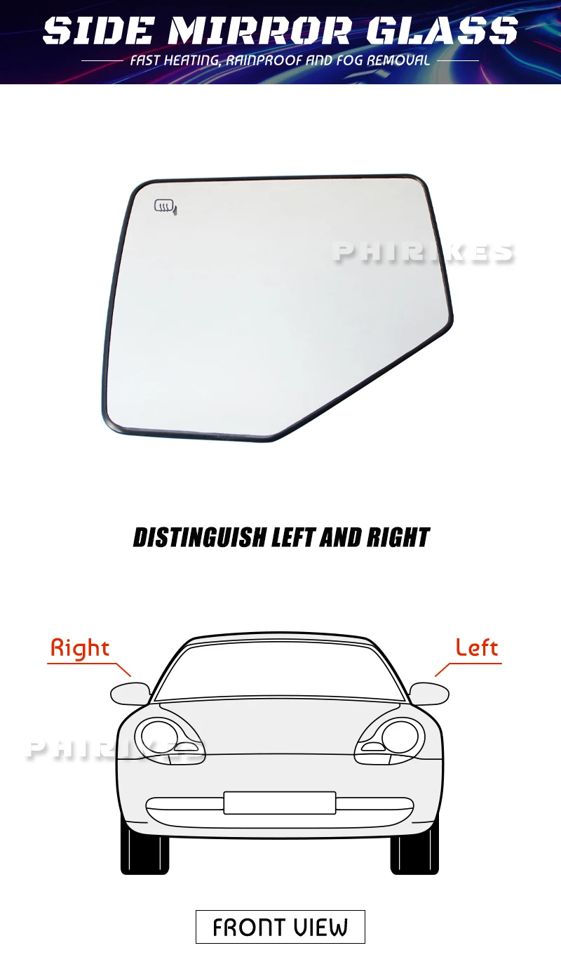 Vista frontal del cristal de espejo retrovisor para Ford Explorer