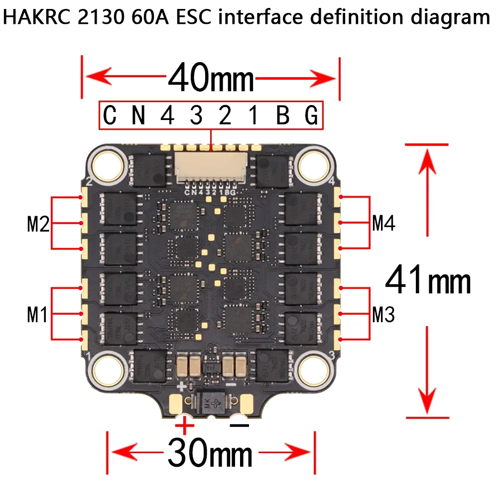Vista frontal del ESC HAKRC 2130 50A