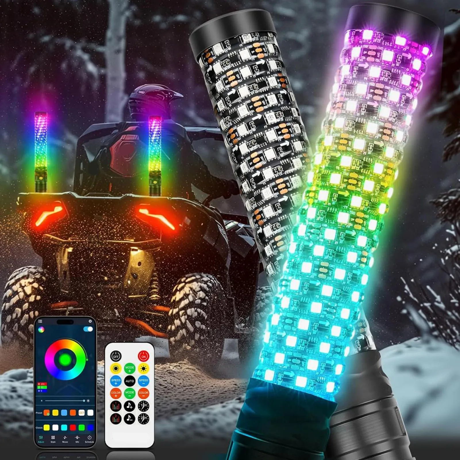 Látigo de luz LED RGB para UTV, control por app y mando - imagen 4