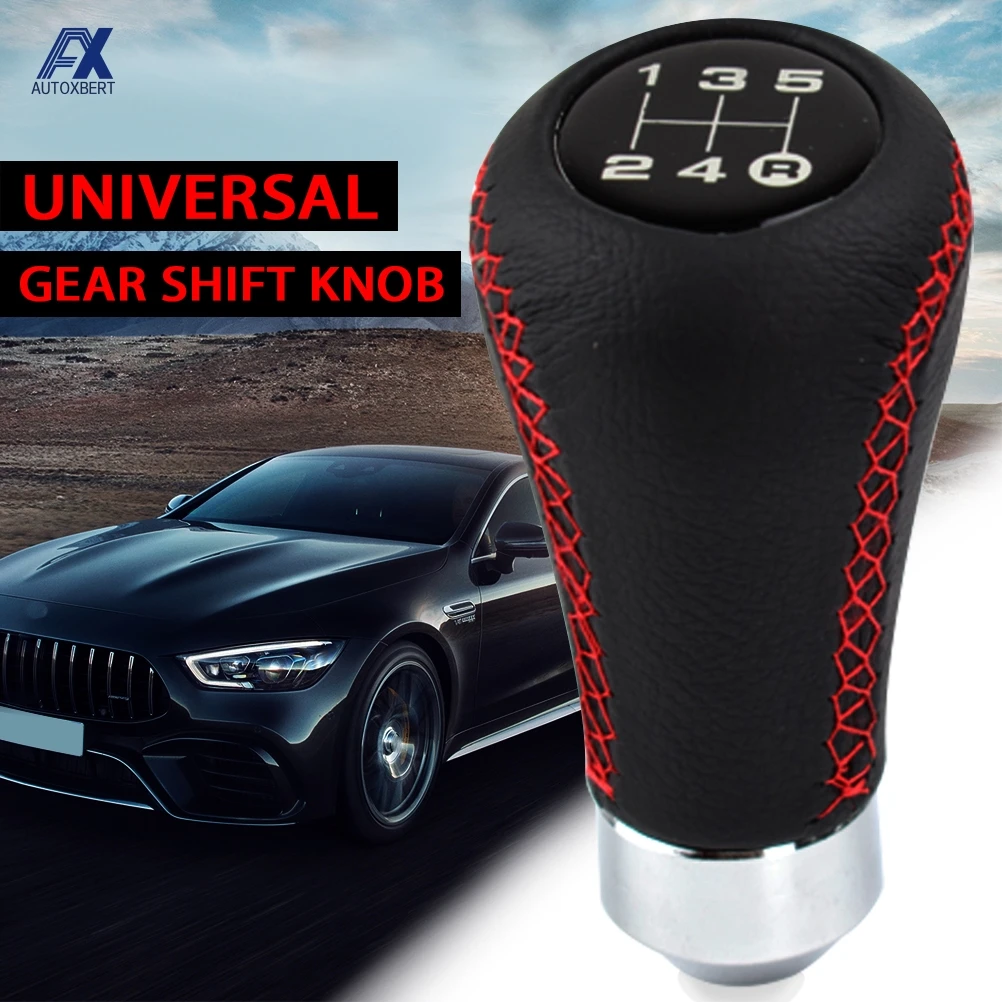 Perilla de cuero 5 velocidades con puntada roja – universal
