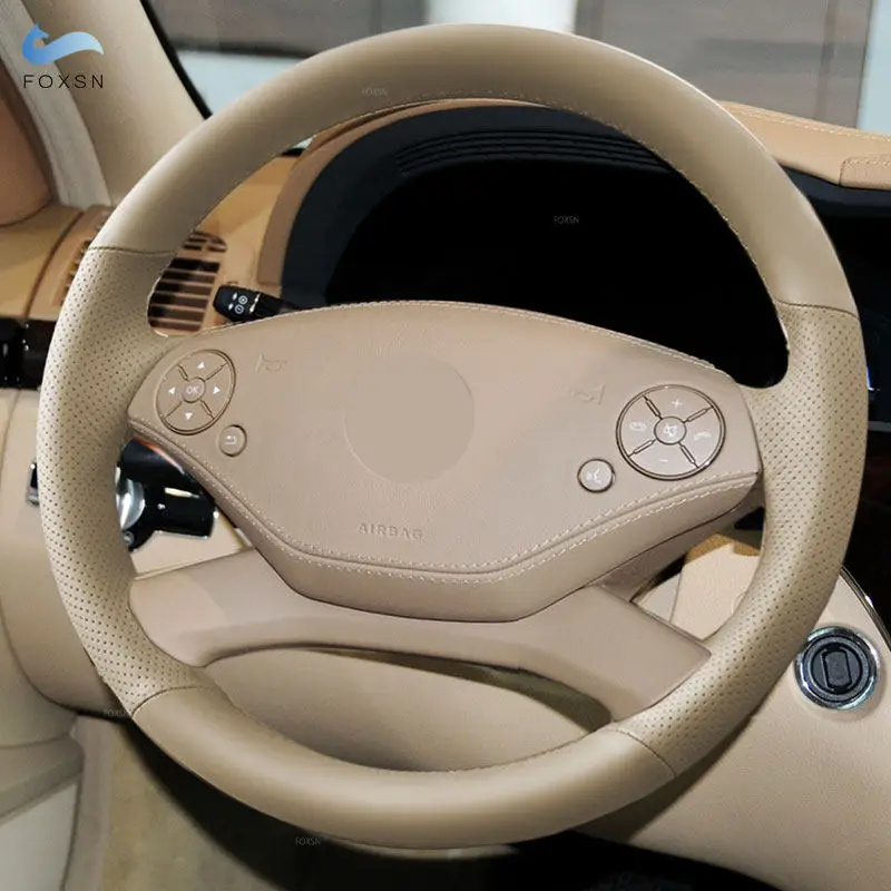 Embellecedor volante de cuero beige cosido a mano – Mercedes W221/C216