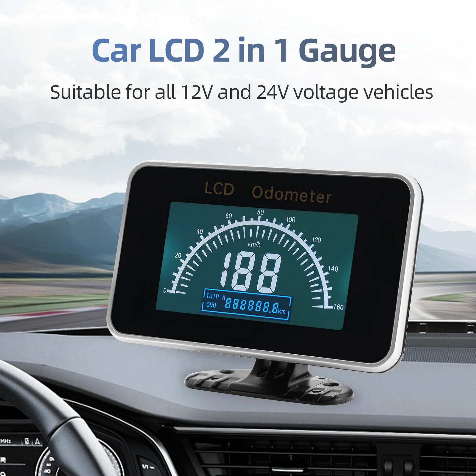 Velocímetro digital LCD con odómetro y alarma para coche y camión - imagen 2