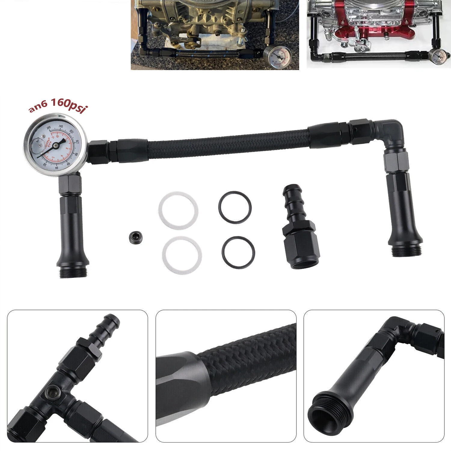Kit línea combustible AN6 trenzada para Holley 4150 con manómetro