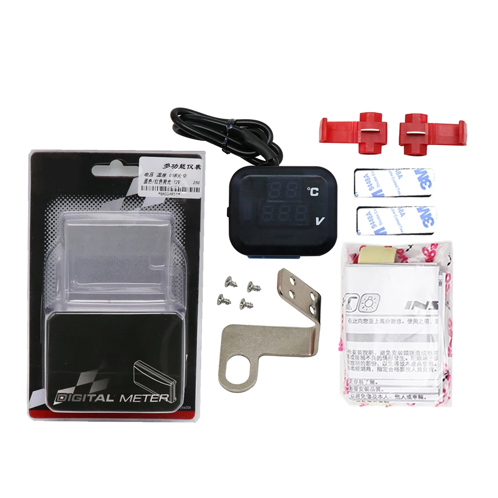ZSDTRP Termómetro digital universal Medidor 2 en 1 Medidor de pantalla dual de temperatura de voltaje LED para motocicleta con cargador USB - imagen 3
