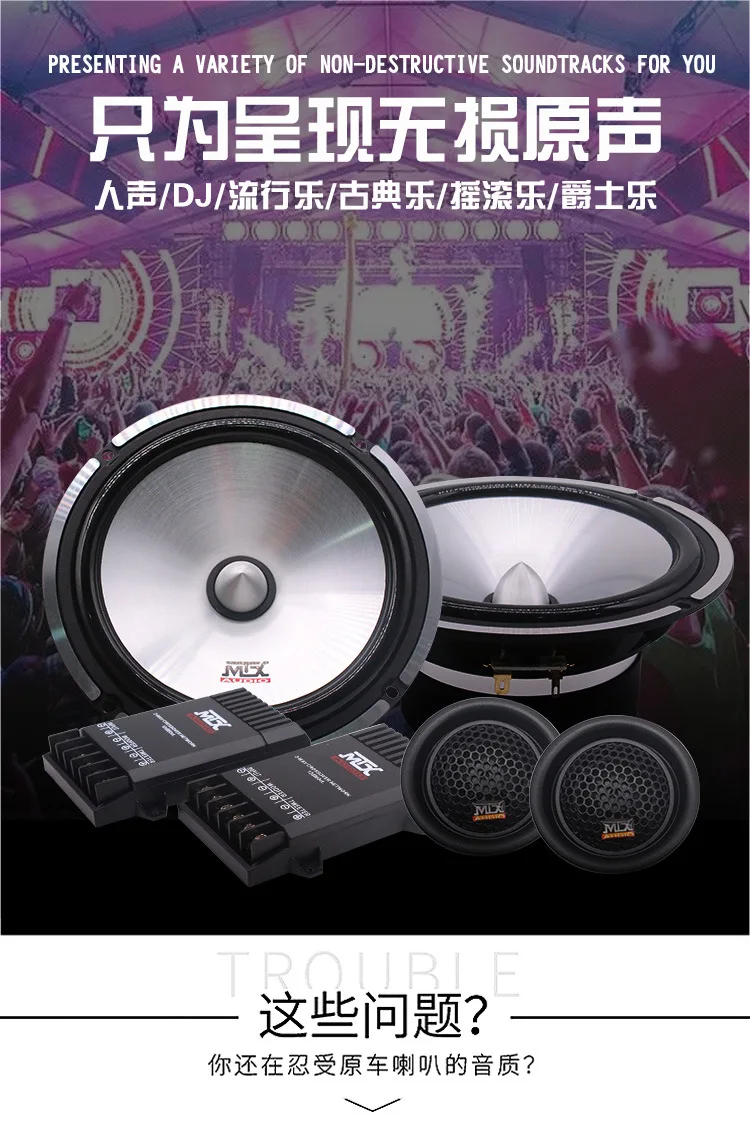 Altavoz coaxial de 6,5 pulgadas con bordes de goma negra