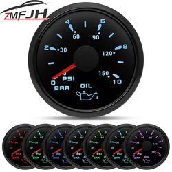 Medidor de presión de aceite para barco marino, indicador de prensa de aceite, retroiluminación de 7 colores, 2 ", 52MM, 0-10 Bar, 0-150 PSI, 12V, 24V