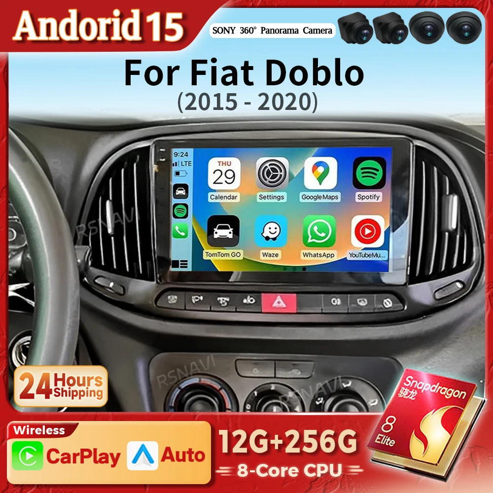 Radio Android 15 con CarPlay y GPS para Fiat Dobló (2015-2019) 2 Din
