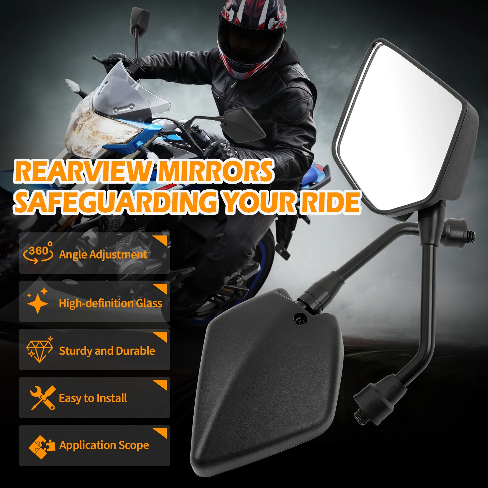 Espejos retrovisores M10 negros convexos para moto y scooter - imagen 2