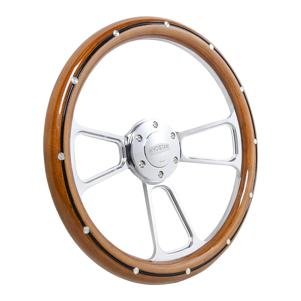 Volante deportivo de caoba real con remaches de aluminio 14" semienvolvente negro - imagen 2