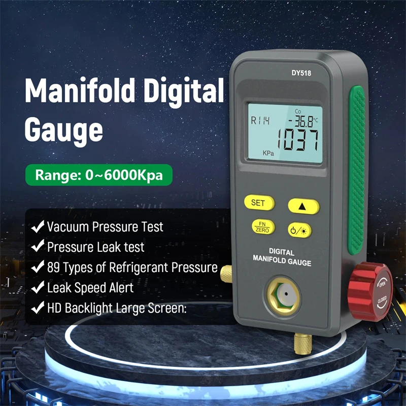 Manómetro digital DY518 para medir presión y vacío de refrigerante