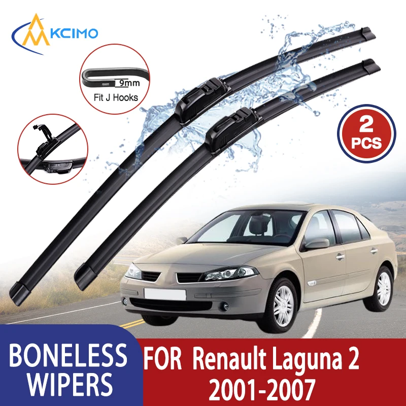 Kcimo Para Renault Laguna 2 	 2001-2007 limpiaparabrisas de coche tipo U limpiaparabrisas sin hueso de goma suave HD limpiaparabrisas automotriz duradero silencioso 24 "+ 20"