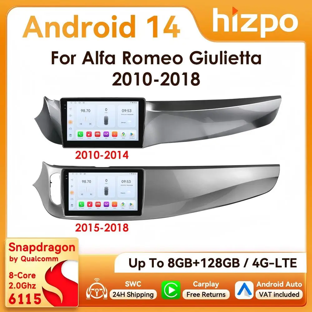 Autoradio Android 14 2Din Hizpo Giulietta 2010-2018 GPS Bluetooth