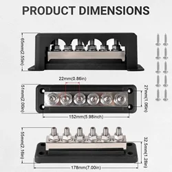 Bloque de distribución eléctrica 600 A, 6 vías M10, 12-48 V