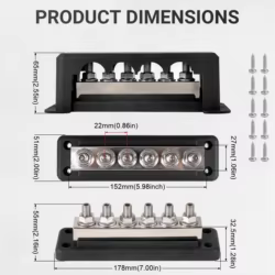 Bloque de distribución eléctrica 600 A 12-48 V, 6 vías M10