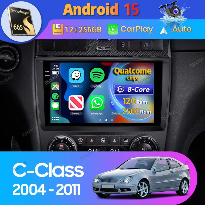 Radio Android 15 con CarPlay para Mercedes-Benz Clase C W203/W209