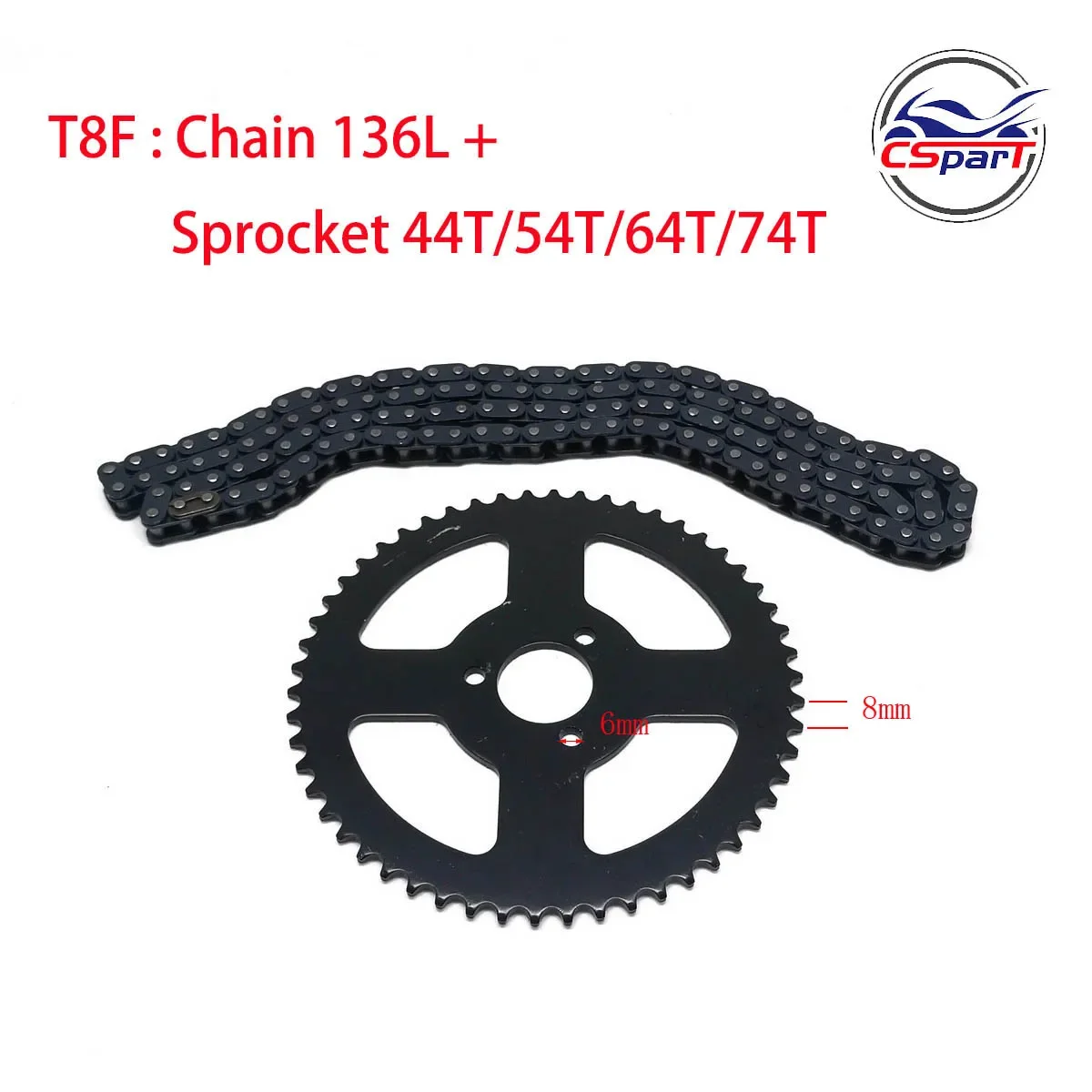 Piñón trasero T8F con cadena para minimoto 49 cc, quad y pit bike