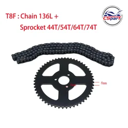 Piñón trasero T8F con cadena para minimoto 49 cc, quad y pit bike
