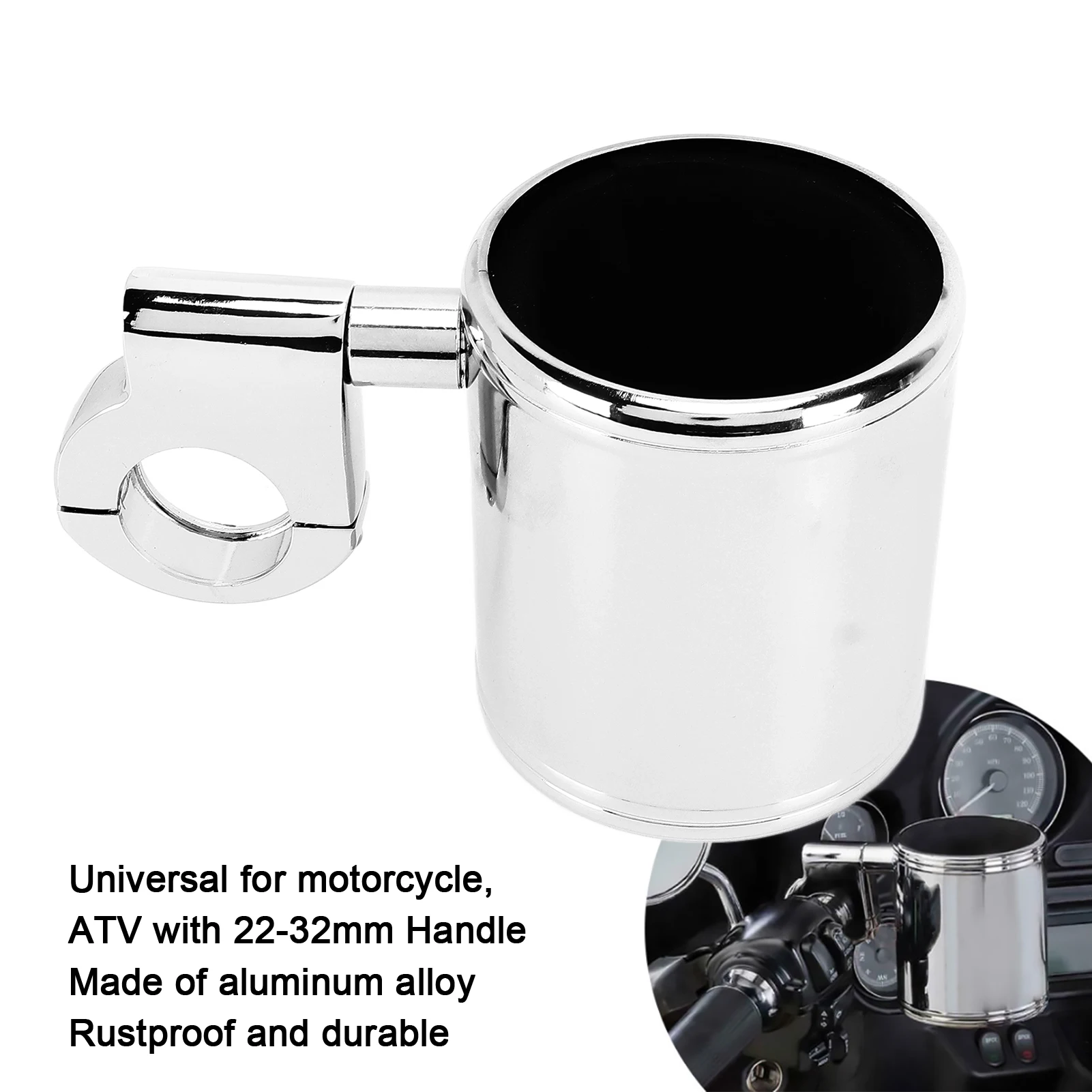 Portavasos para manillar de motocicleta, soporte cromado ajustable, Universal, para ATV, 22-32mm